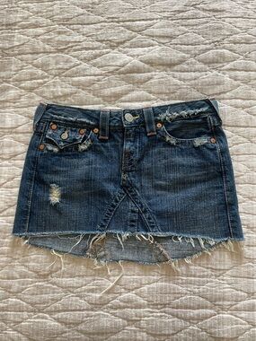 True religion size 27 Dark Blue Distressed Denim Mini Skirt